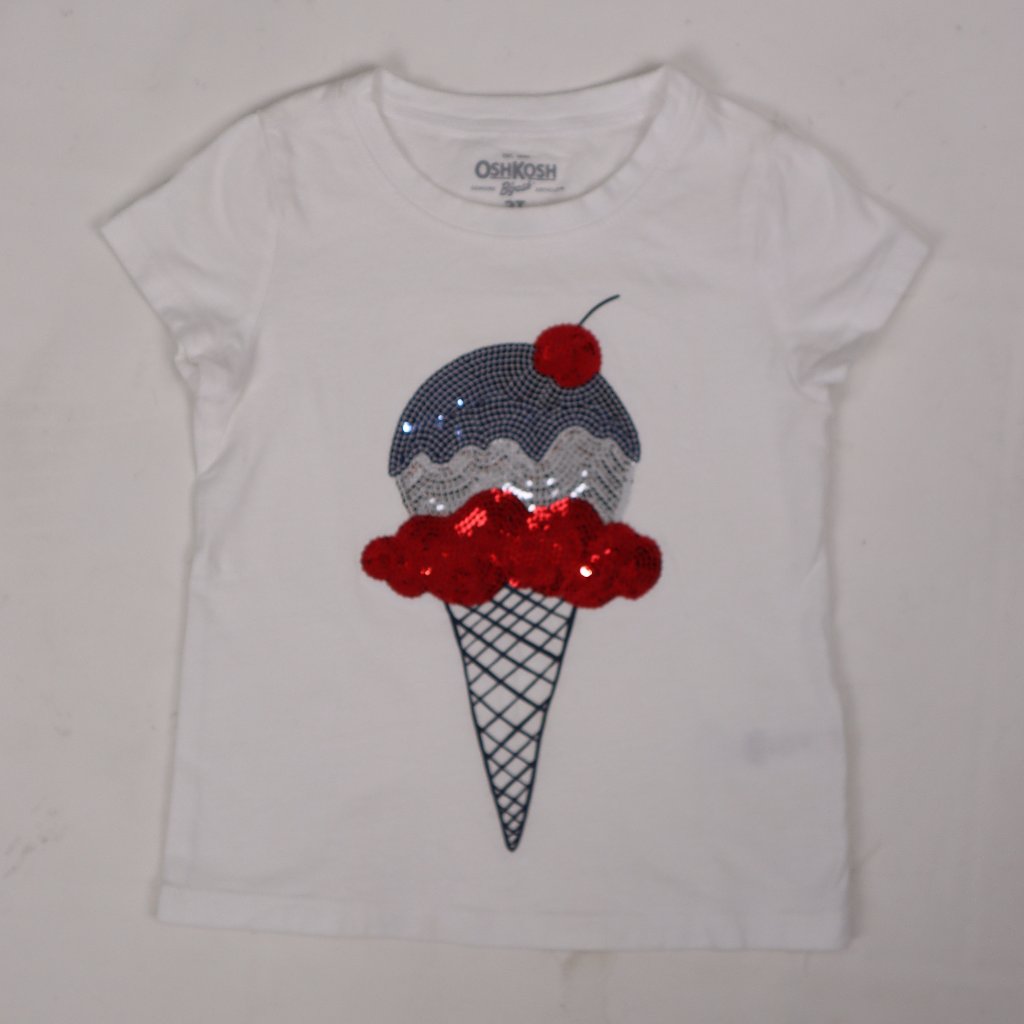 Oshkosh B'gosh White Top Sequin Ice Cream Red White Blue Fourth Of Jul